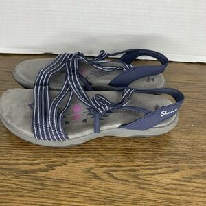 Skechers Reggae Slim Takes Two Strappy Sandals Navy Comfort Memory Foam US 8